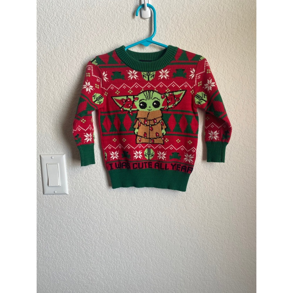 Star Wars Baby Grogu Mandalorian Holiday Sweater 12M Red Green Festive
